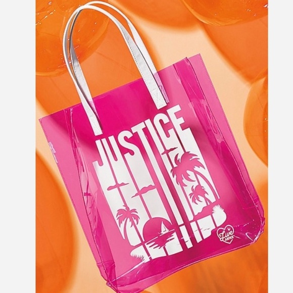nwt justice girls logo sunset color changing tote pink white summer beach - Picture 1 of 4